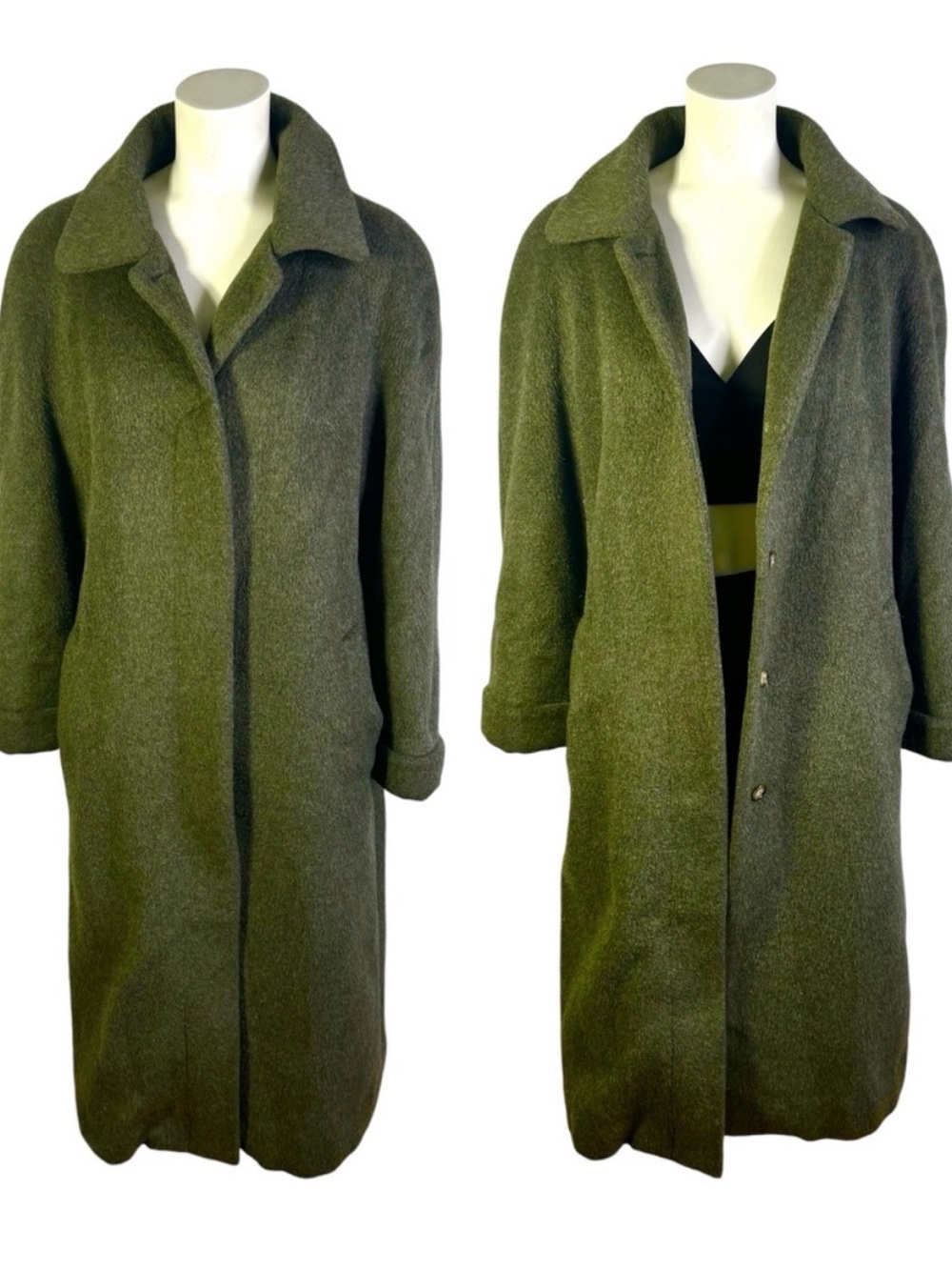 Olive Green Women's Long Wool Alpaca winter vintage Coat